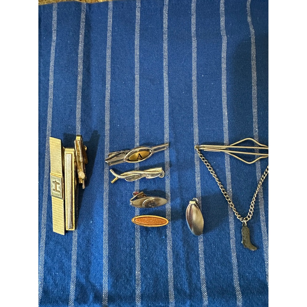 Vintage Mens Tie Clip Bar Lot Hickok Initial H Cowboy Boot Western Gold Tone 9pc